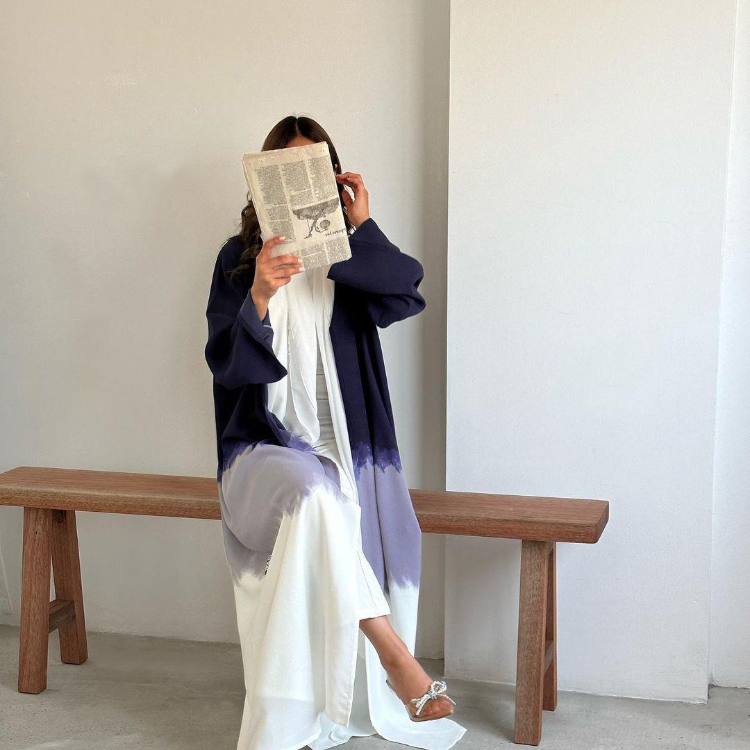 HAYA HA1096 Muslim Tie-dyed Cloak Cardigan Dress Abaya