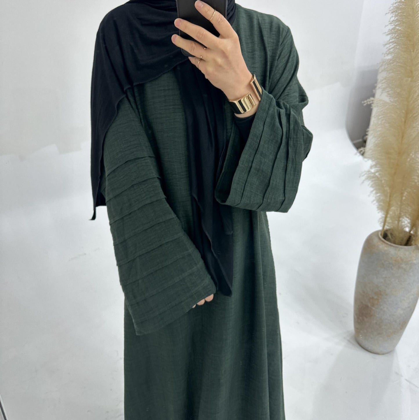 HAYA HA1179 Loose Fit Large Crepe Abaya Dress with Belt