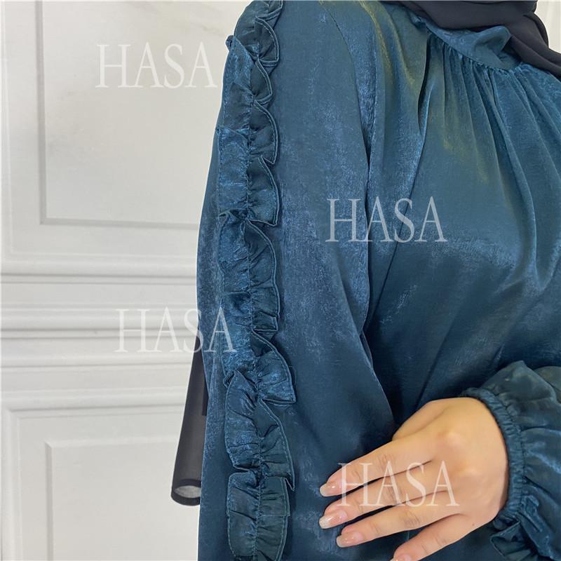 HA6591 Solid Color Turtleneck Long Sleeve Dress with Pleated Waistband
