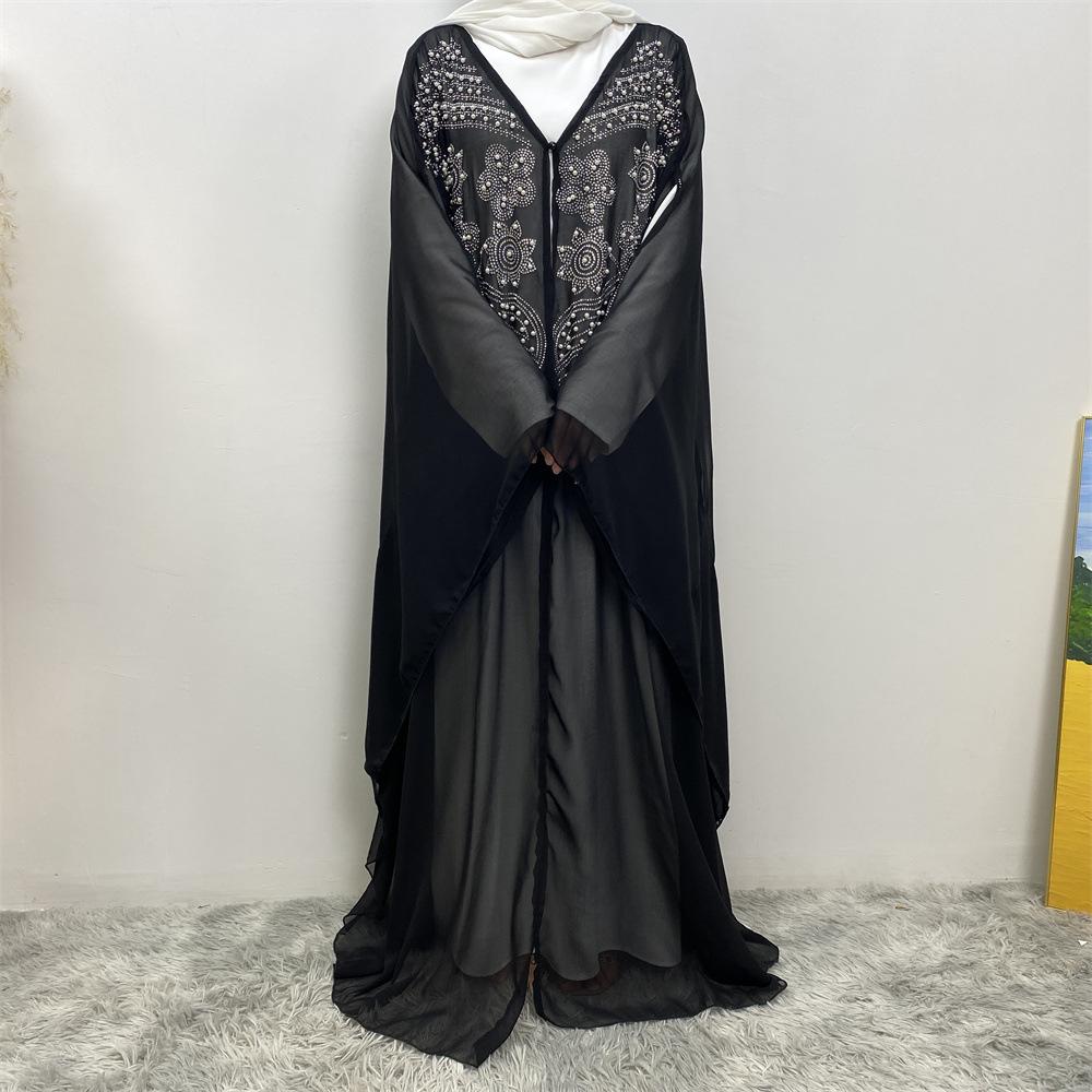 HAYA HAYA1085 Muslim Rhinestone Cardigan Dress