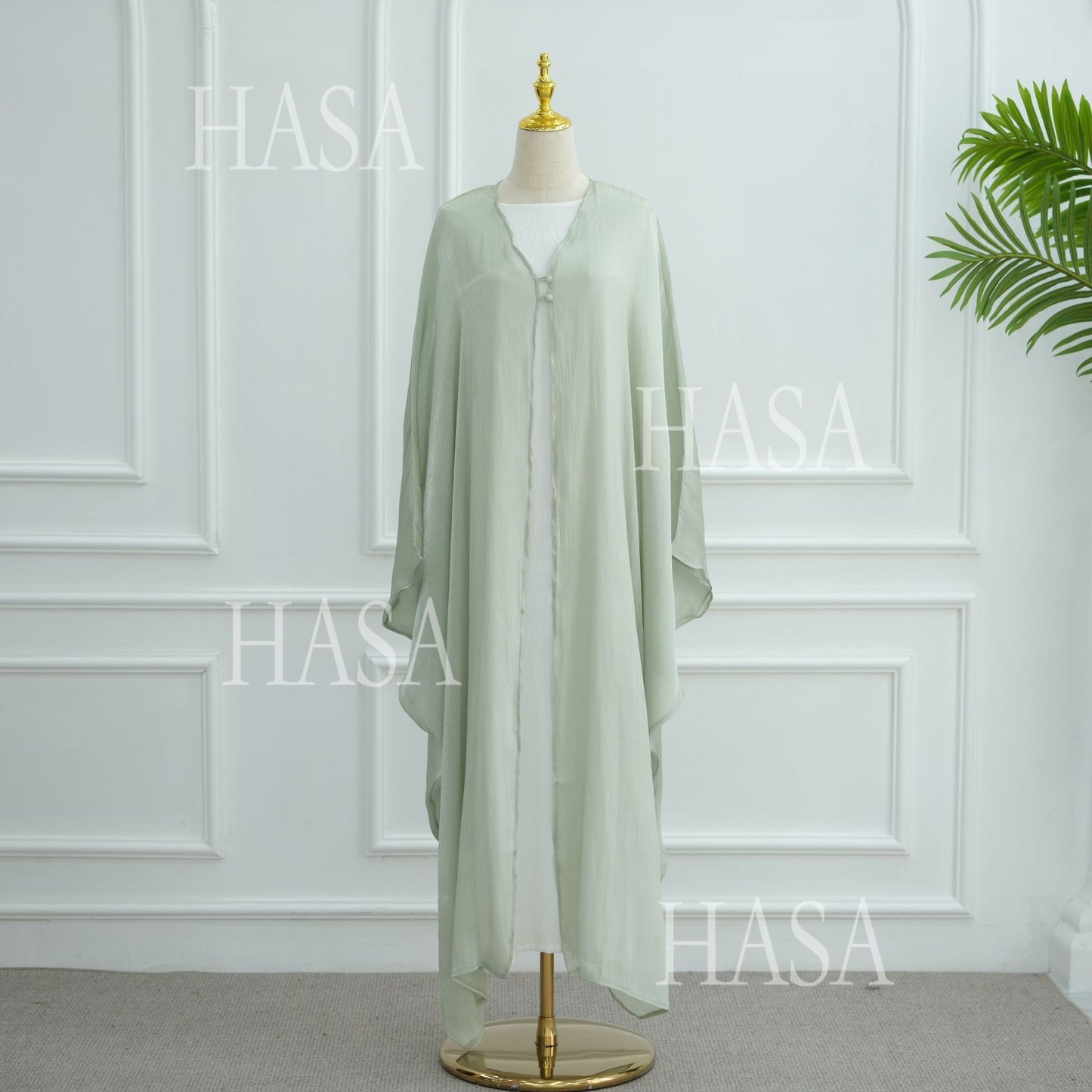 HA6534 Elegant Island Wrinkle Texture Solid Color Cardigan Robe
