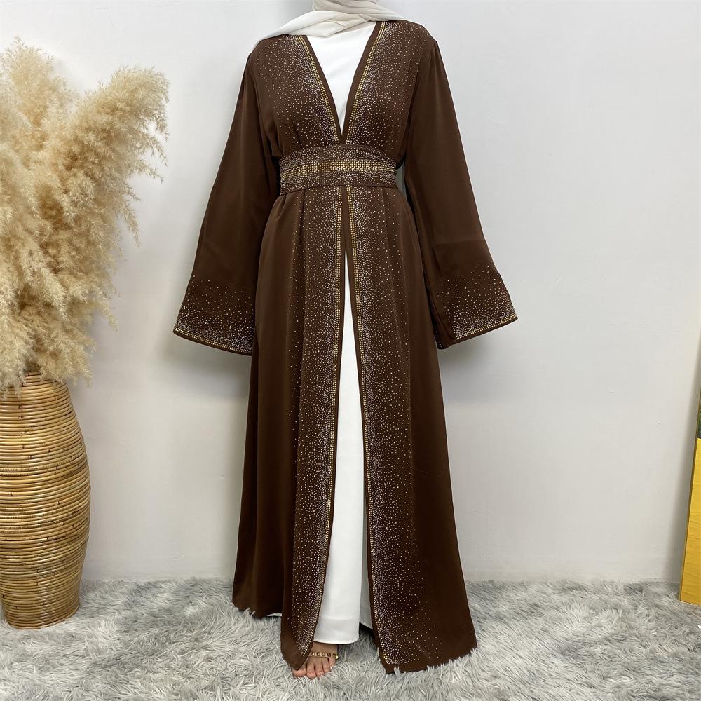 HAYA HAYA1086 Hot Diamond Lace Up Cardigan with Pocket Dress