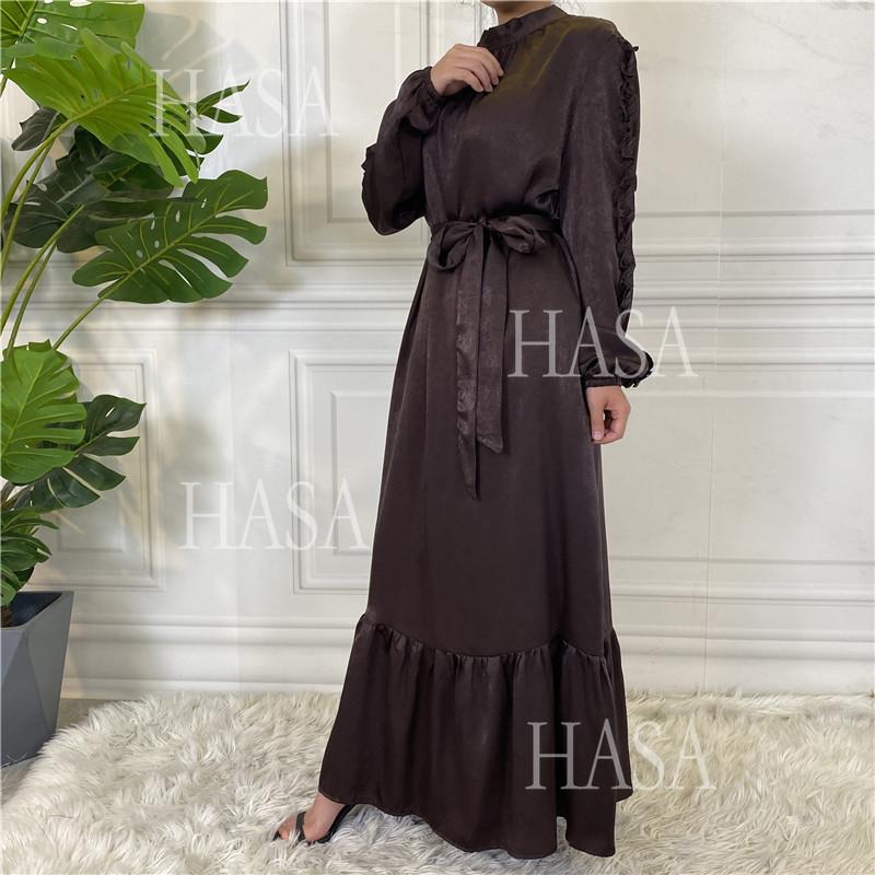 HA6591 Solid Color Turtleneck Long Sleeve Dress with Pleated Waistband