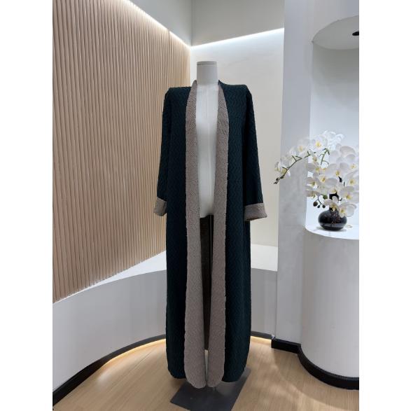 HS6703 Modern Minimalism Textured Grey Abaya with Pink Accents