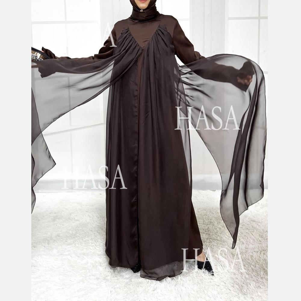HS5858 Elegant Bright Satin Robe (without Headscarf), Clever Splicing Creates Multi-faceted Charm