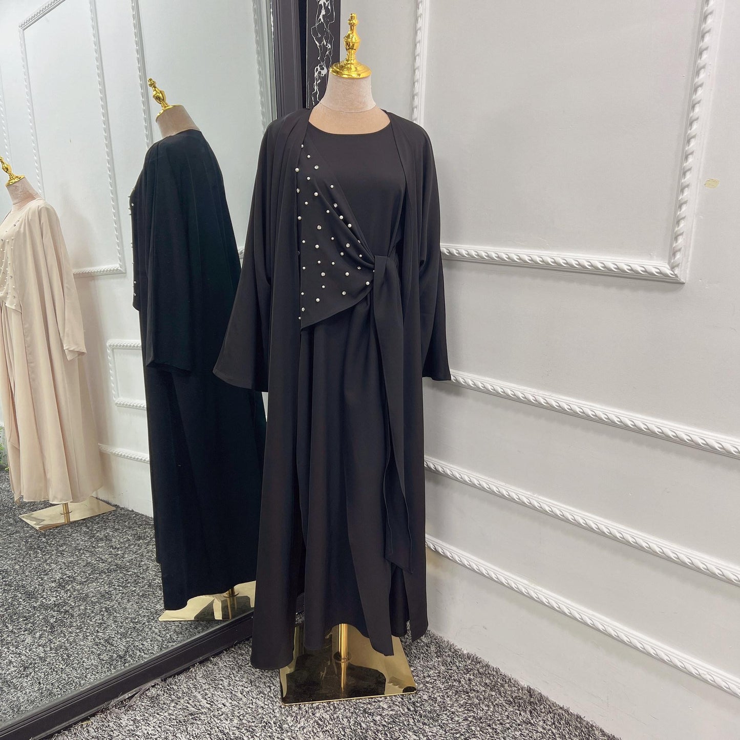 HAYA HAYA1012 2pcs Set Solid Color Cardigan+Inner Dress