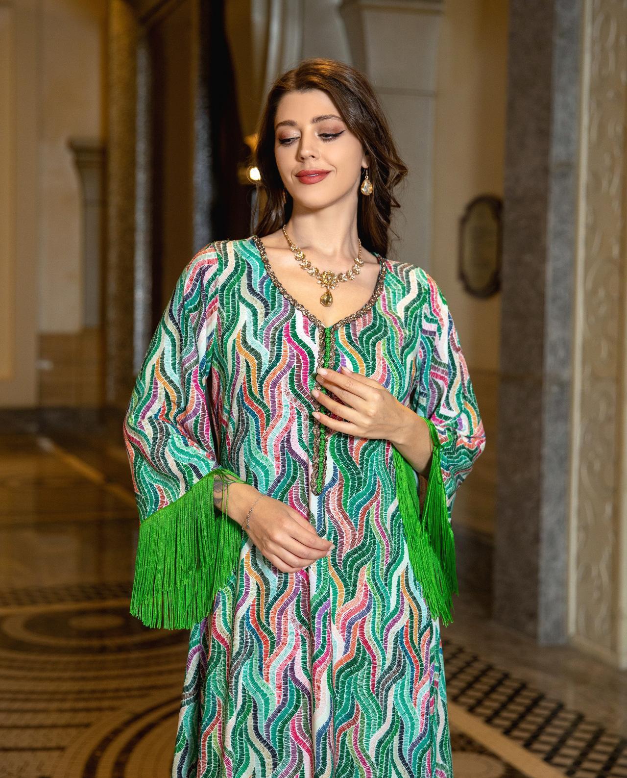 HAYA HAYA0521 Middle East Arab Dubai Muslim Robe Ladies Printed Casual Jalabiya Ethnic Clothing