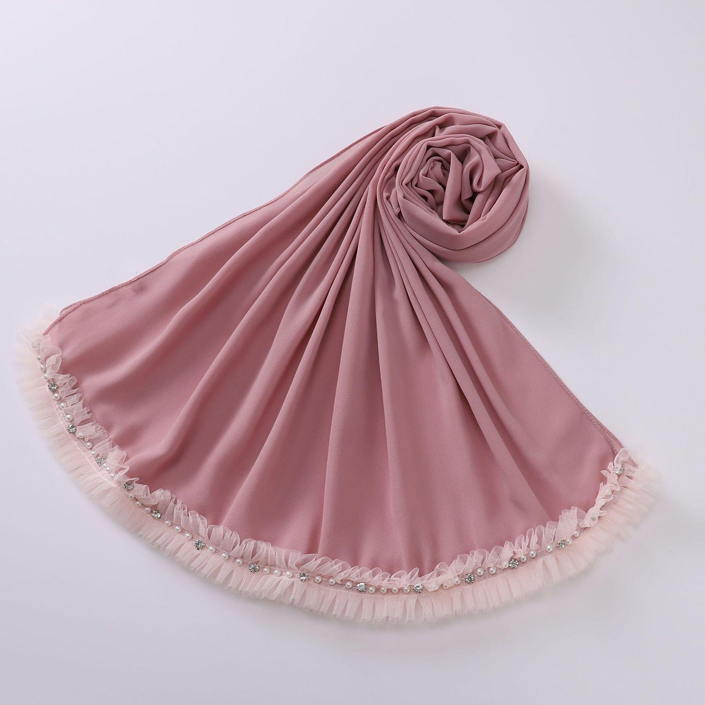 HAYA HA1118 Pearl Chiffon Lace Headscarf