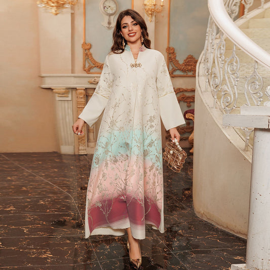 HA6645 Jacquard Embroidered Gradient Robe with Elegant Layered Design