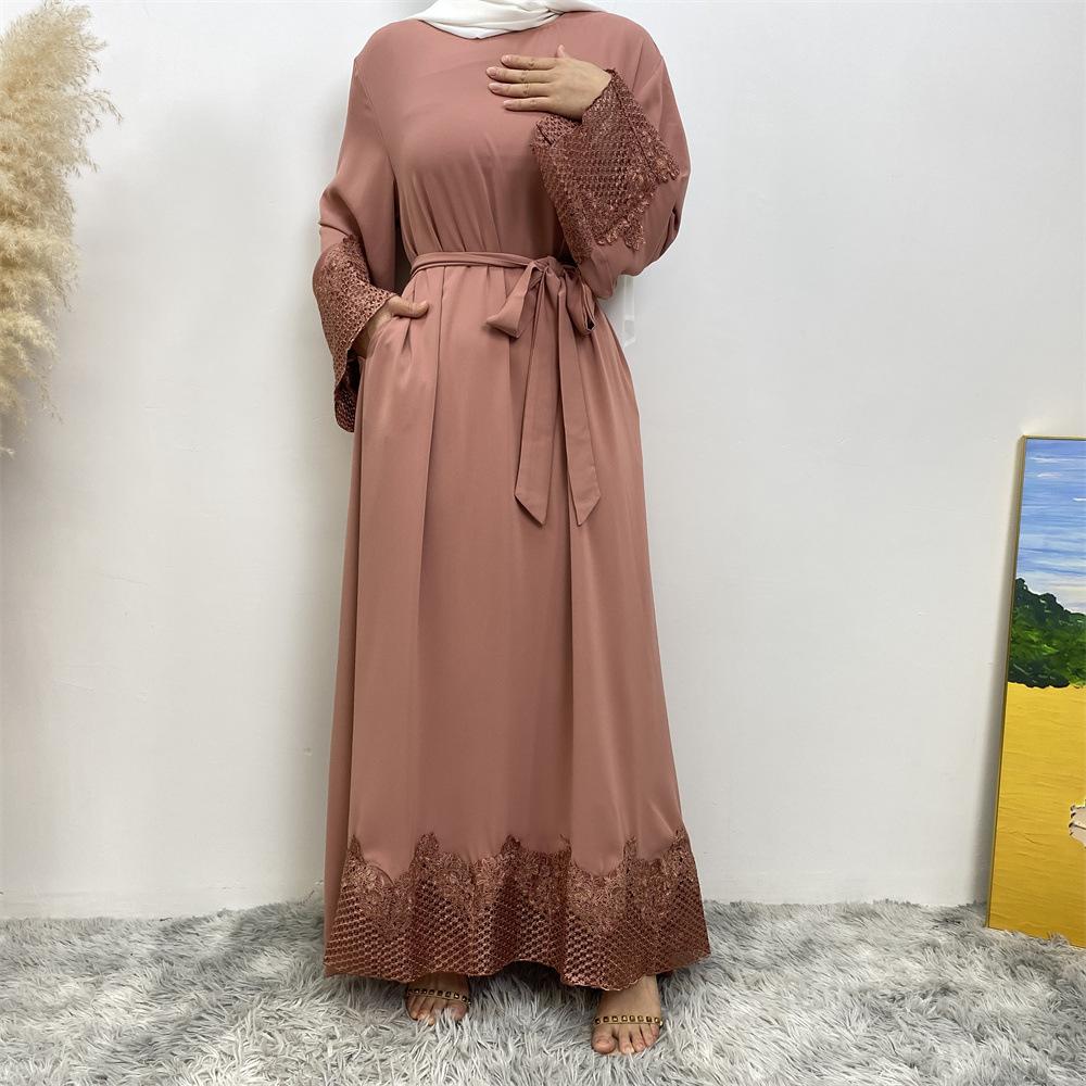 HAYA HAYA1084 Muslim Fashion Lace Robe Dress