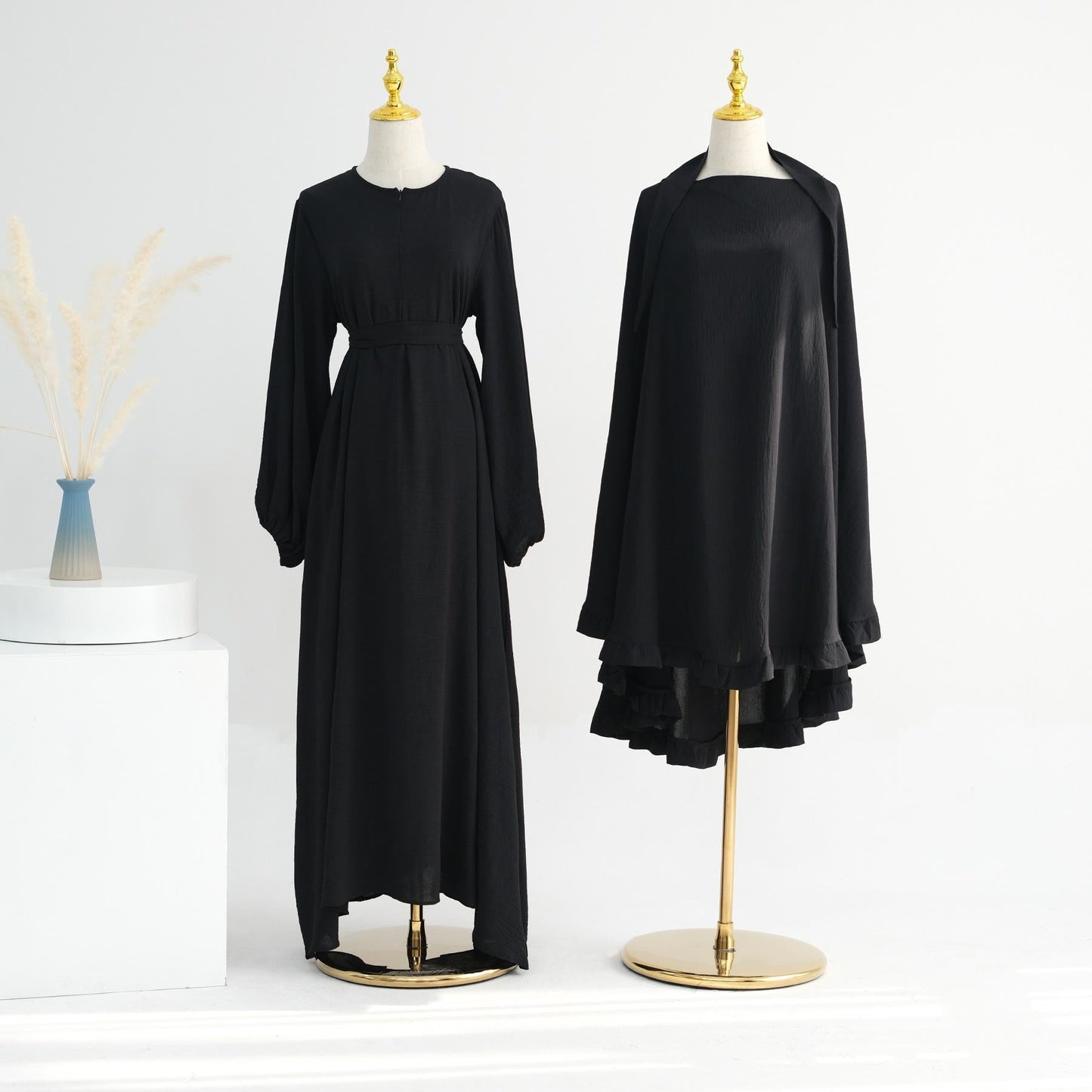 HAYA HA1176 2pcs Set Front Zipper and Pocket Abaya with Khimar