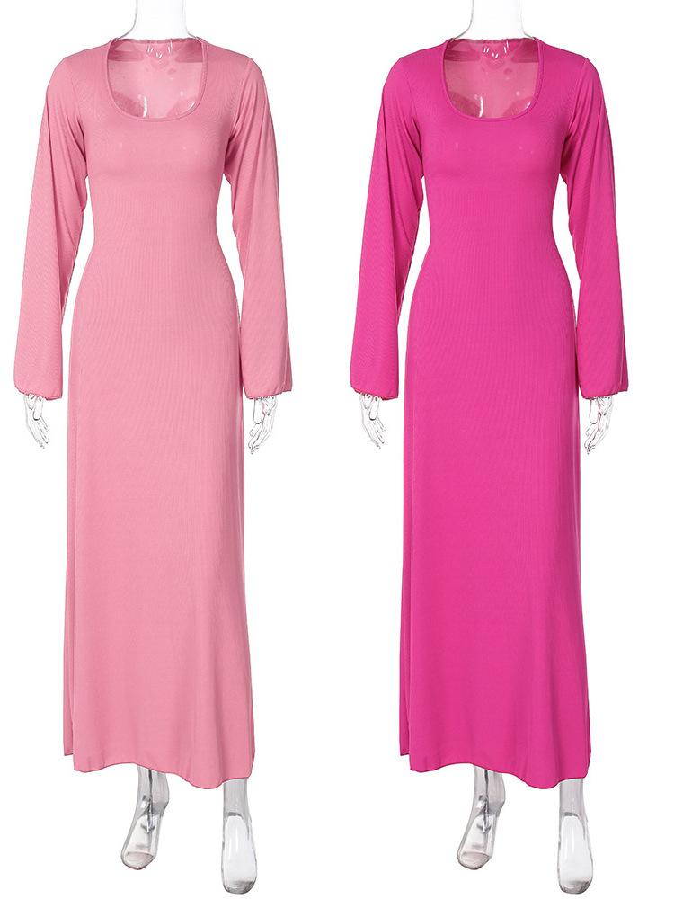 HAYA HAYA0676 Flared Long Sleeved High Waist Maxi Skirt with Lace-up Back