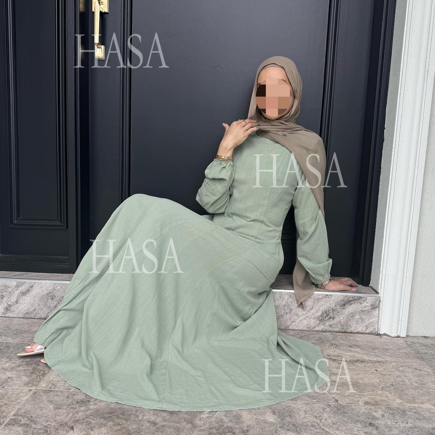 HASA HA5868 Solid Color Swing Comfortable  Dress Robe Waist Cinching