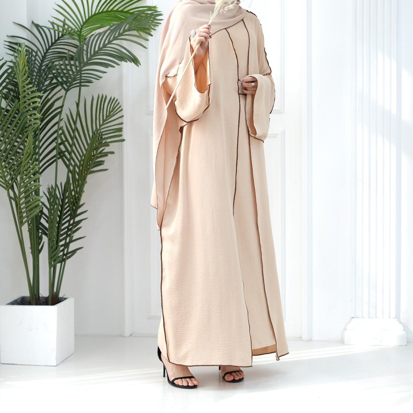 HAYA HA1095 3pcs Set Cardigan+without Sleeves Inner Dress+Hijab