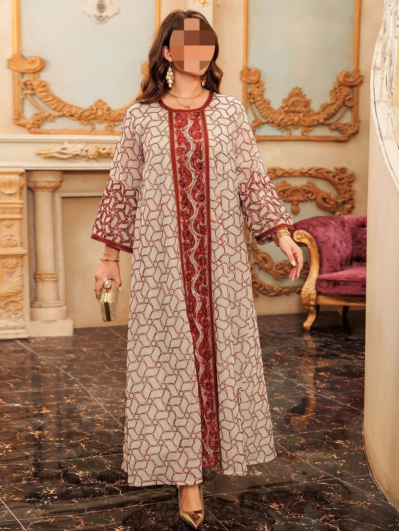 HA6668 A Simple and Elegant Long Dress Adorned with Mesh Embroidery.