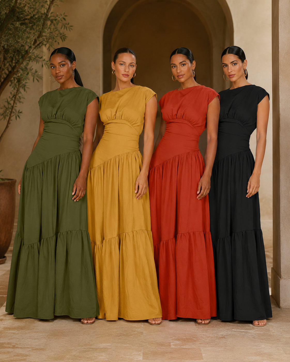 HA1641 Women's Sleeveless Pleated Loose Fit Maxi Dress