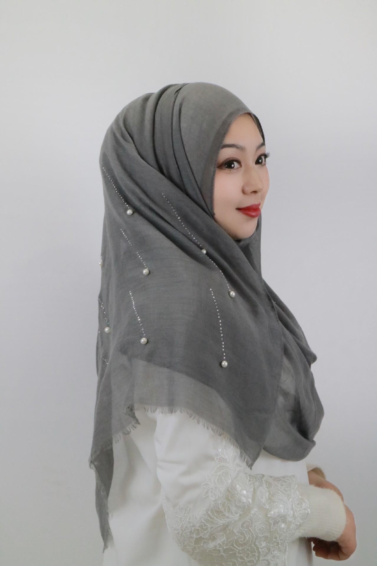 HAYA HA1106 Solid Color Scarf Long Beaded Shawl Headband