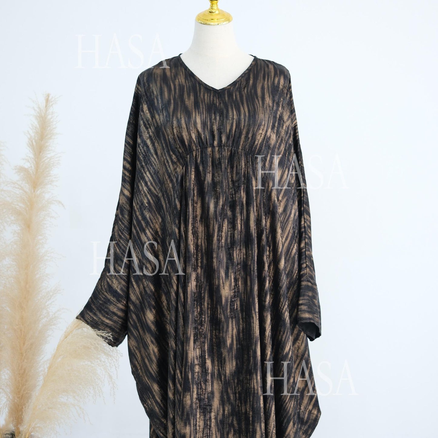HA6566 Long-sleeved Printed Batwing Sleeve Loose Dress