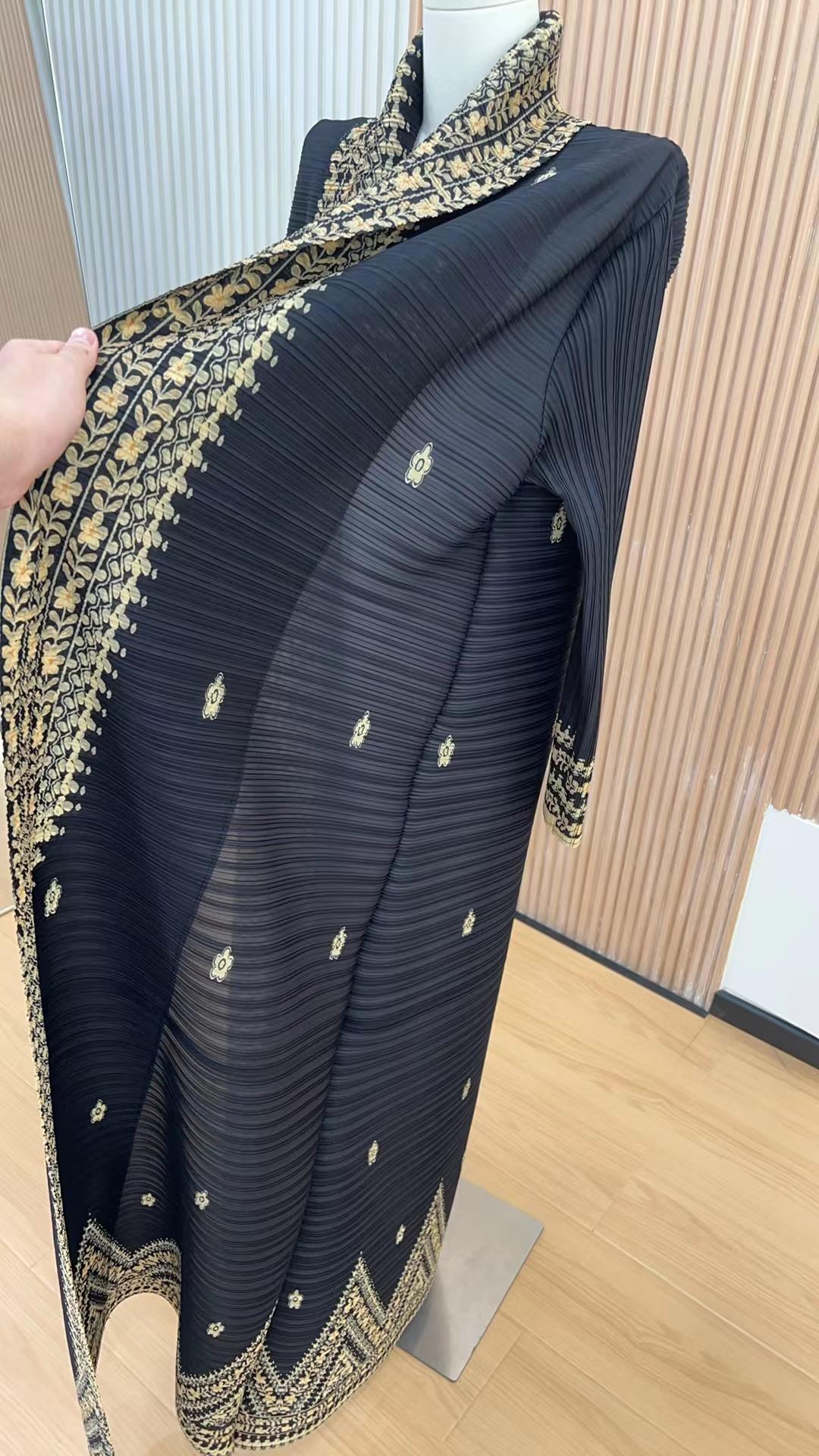 HS6709 Golden Dynasty , Black Abaya with Intricate Gold Embroidery