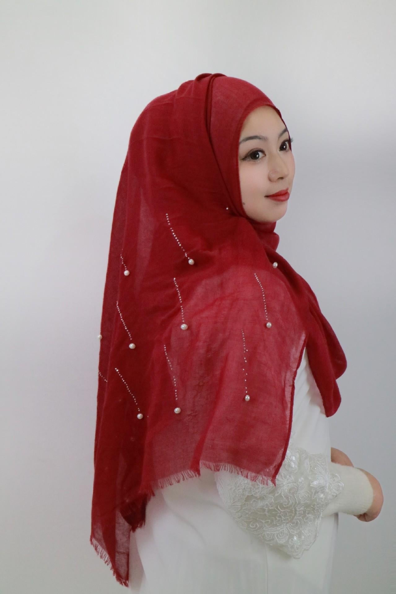 HAYA HA1106 Solid Color Scarf Long Beaded Shawl Headband