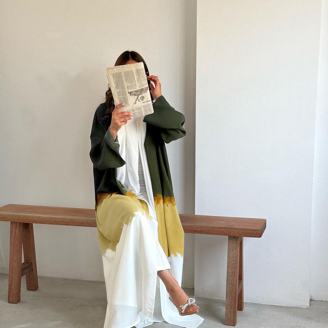 HAYA HA1096 Muslim Tie-dyed Cloak Cardigan Dress Abaya