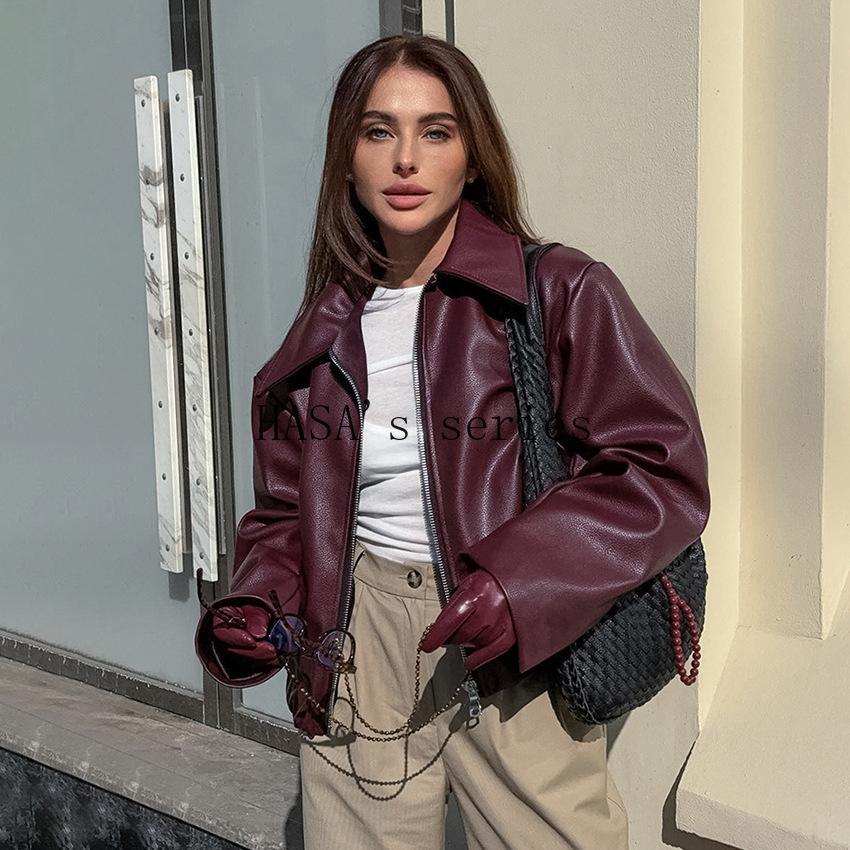 HS5775 This Classic, Minimalist Leather Short Jacket Is Stylish and Versatile, Perfect for Spring.