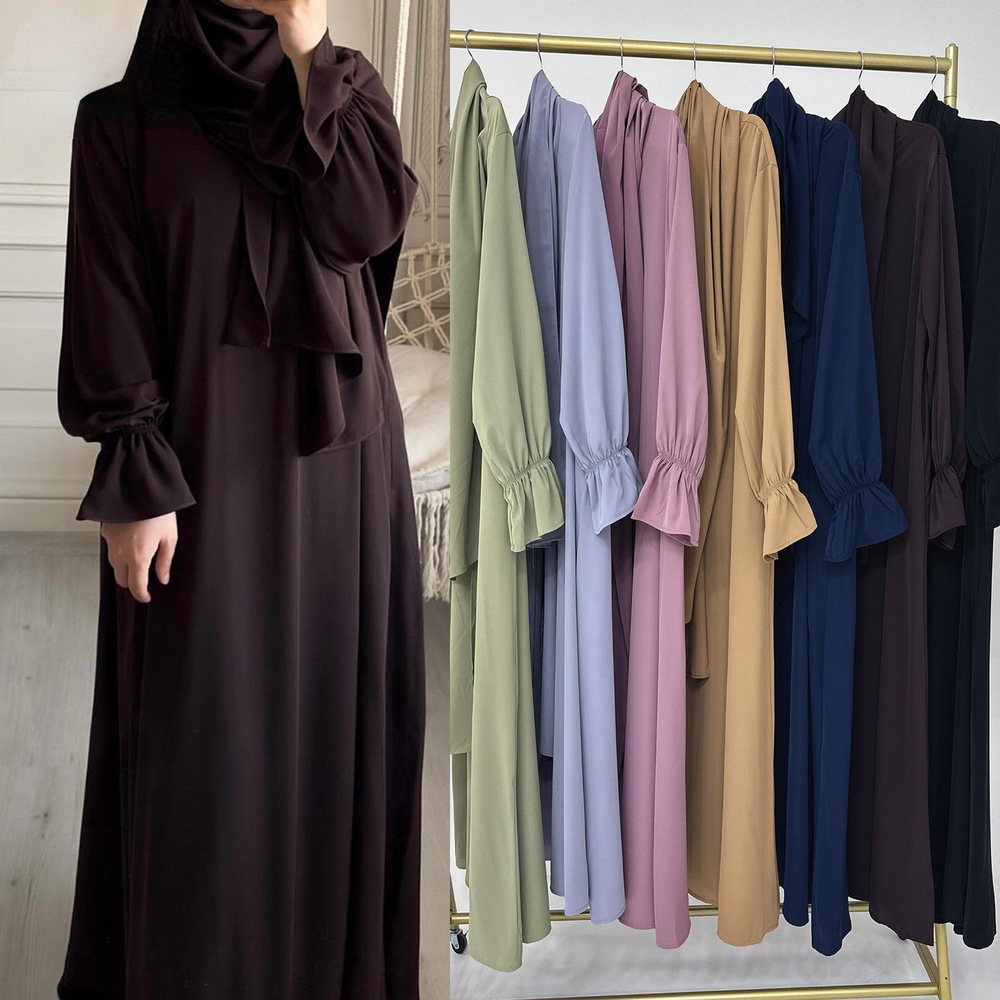 HAYA HA1173 Solid Color Hooded Abaya with Side Pocket