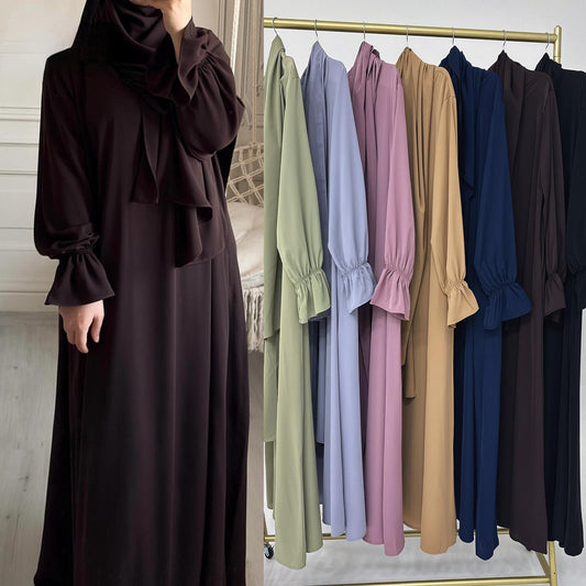 HAYA HA1173 Solid Color Hooded Abaya with Side Pocket