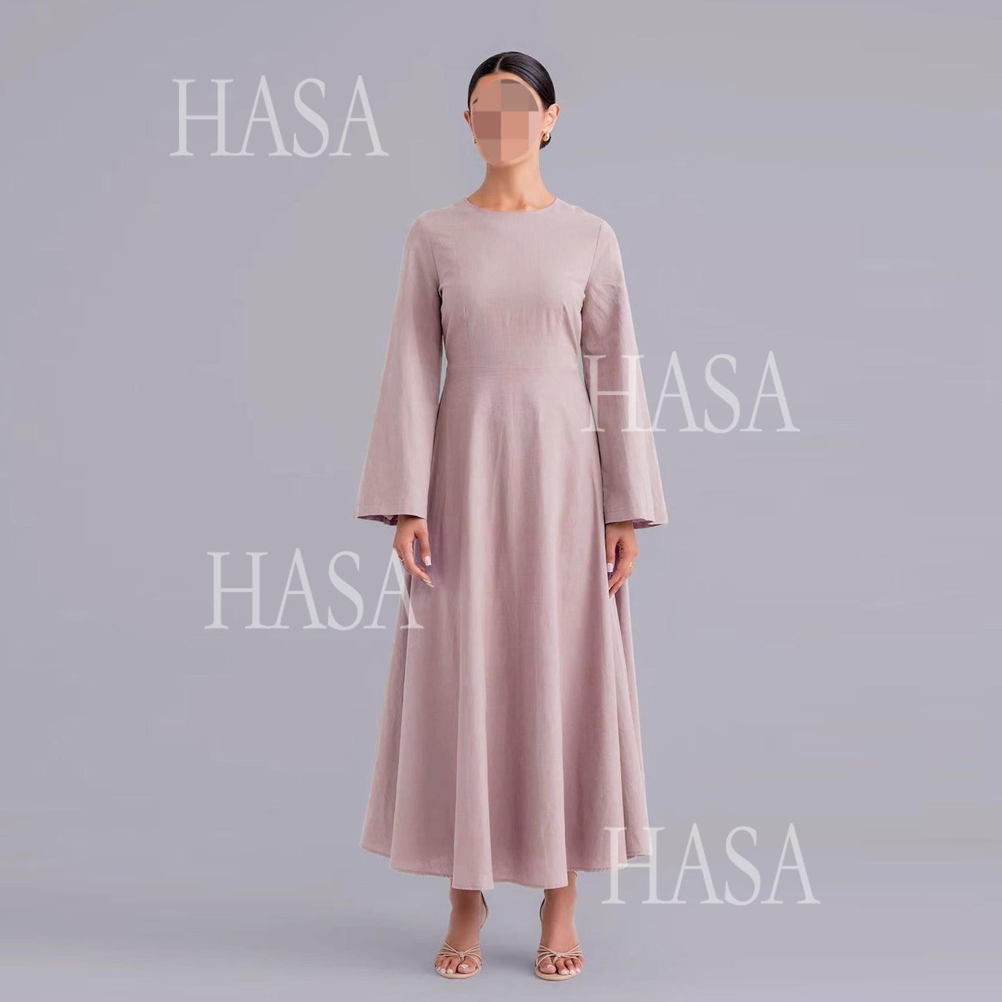 HA6494 Simple Solid Color Linen Bamboo Dress | Lace-Up Design