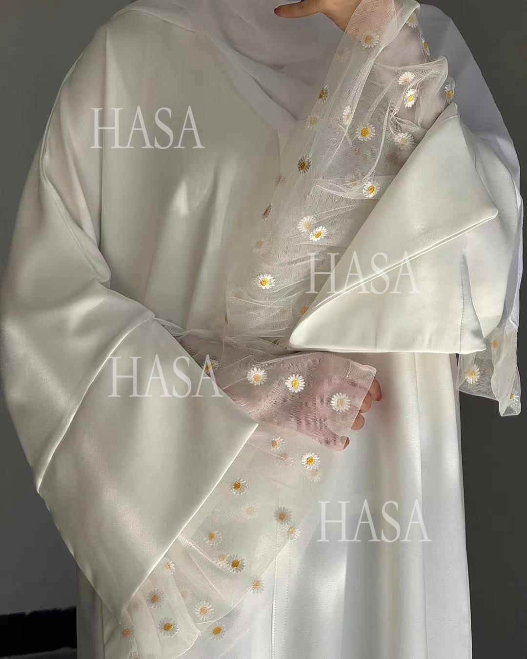 HA6564 Lace Daisy Embellished Long Dress Robe
