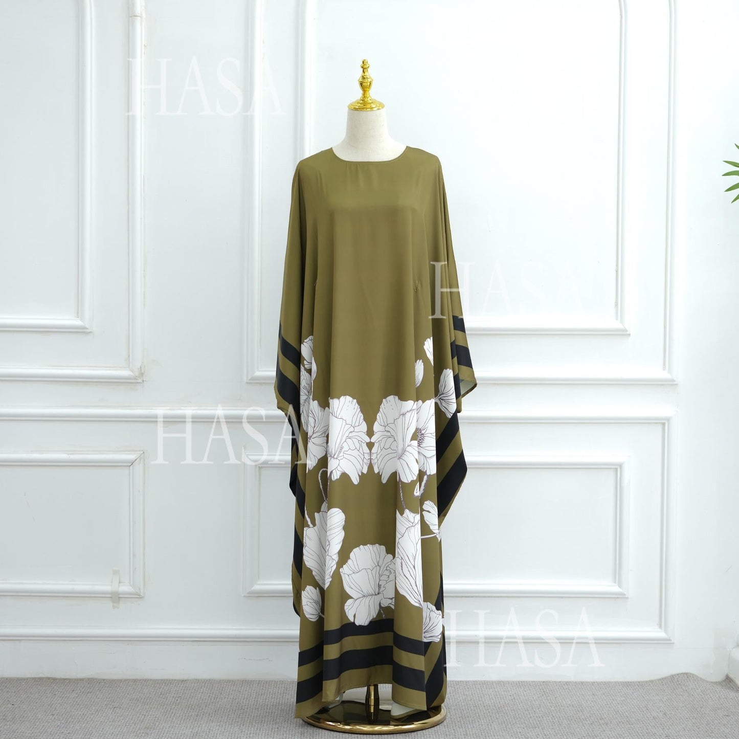 HA6556 Colorblock Print Cardigan Robe Dress