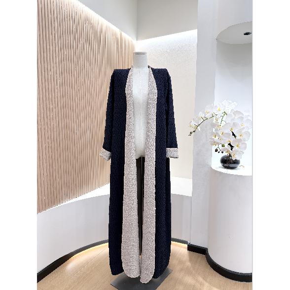 HS6703 Modern Minimalism Textured Grey Abaya with Pink Accents