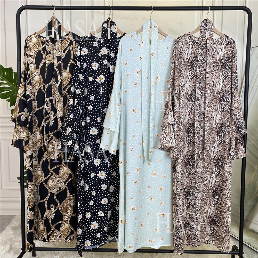 HA6590 Fashionable Printed Loose-fitting Dress with Lace-up Design and Wide Swing