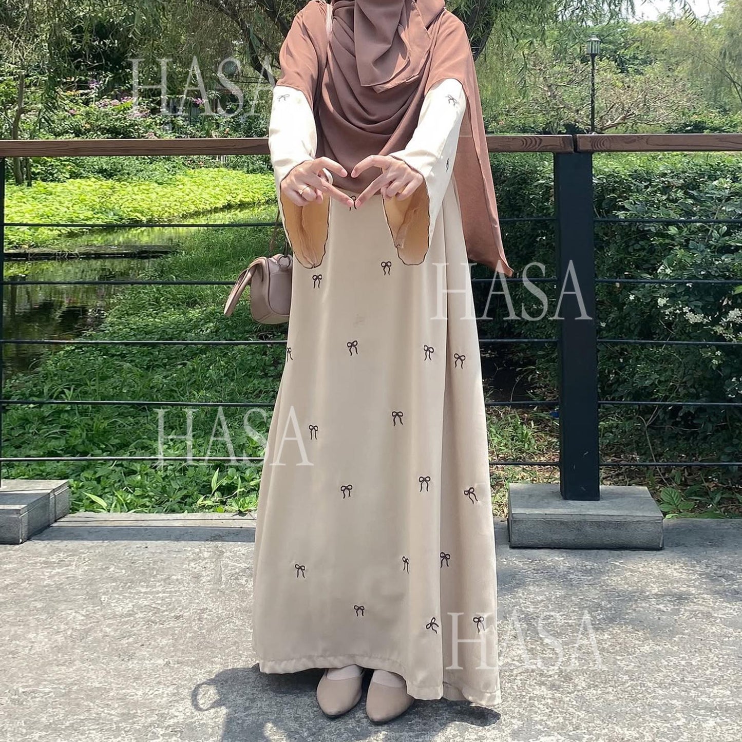 HA6558 Bow Embroidered Long Sleeve Dress - Swing Fashion Style