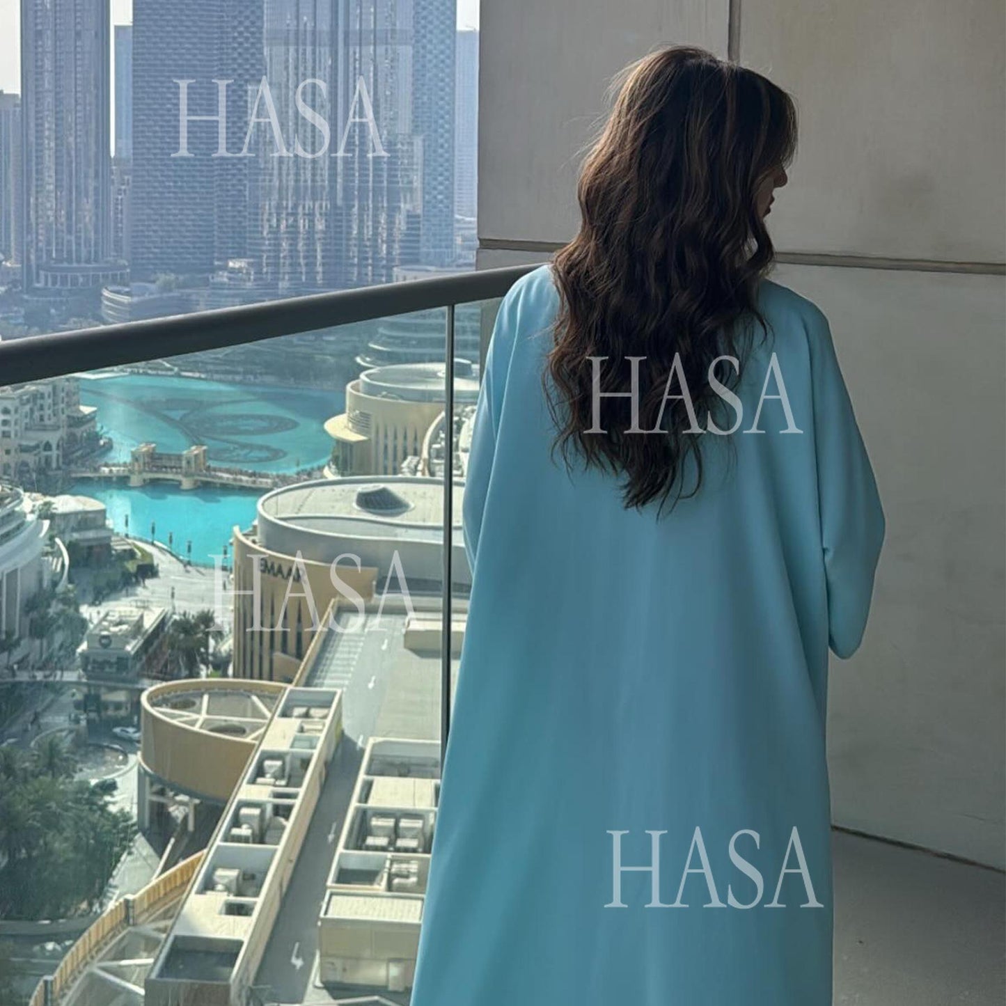 HA6562 Blue Bow Embroidered Abaya Tunic Cardigan