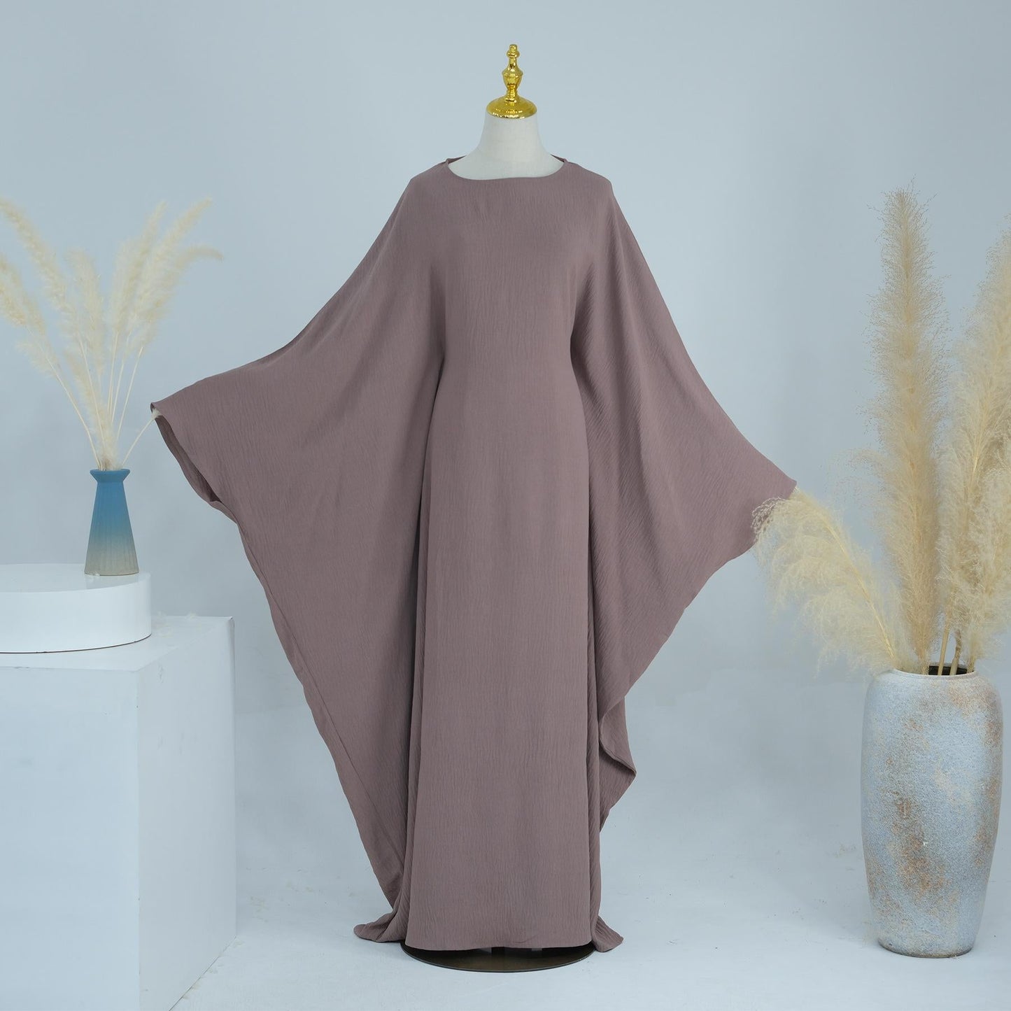 HAYA HAYA0997 Crepe Kaftan with Built-in Belt Waist Bat Sleeves Dress