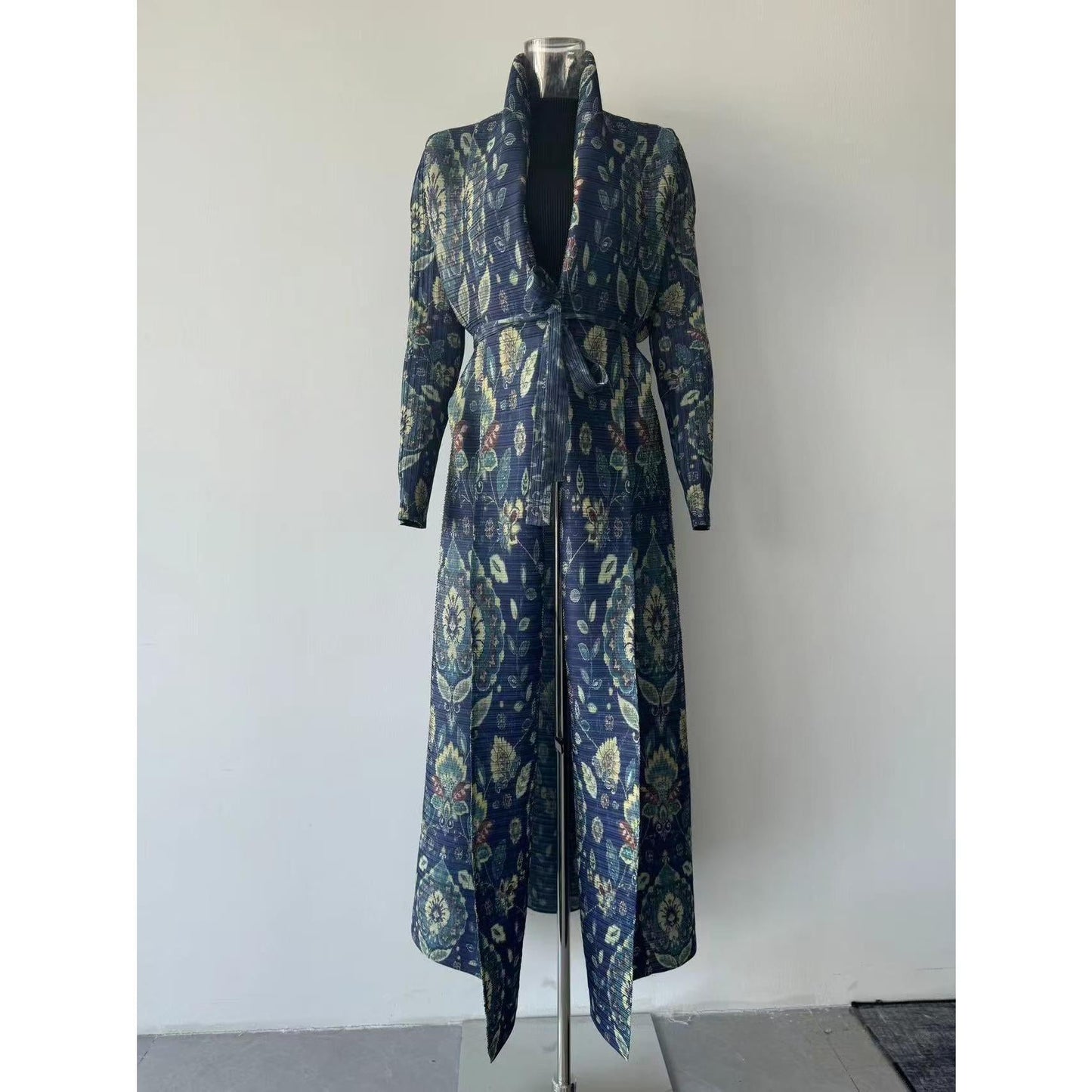 HS6708 Botanical Elegance , Teal Floral Kimono-Style Abaya