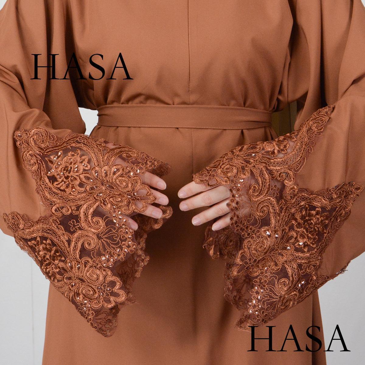 HAYA HA0303 3D Embroidery Sleeves with Two Sides Pocket and Nursing Zippers Solid Abaya