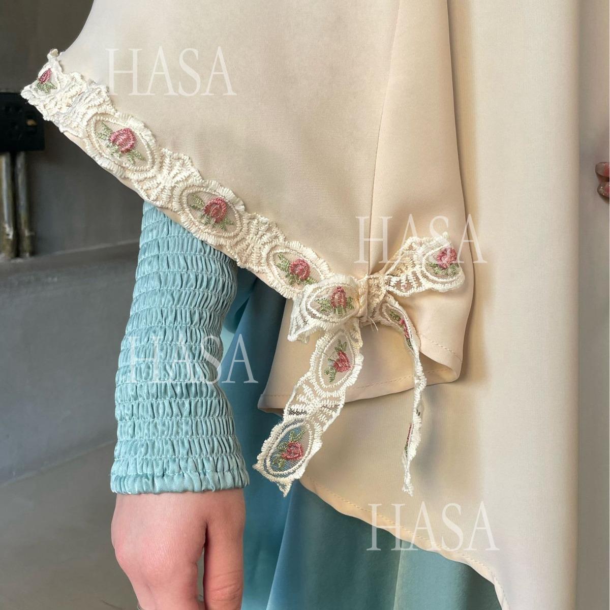 HA6569 Bow-decorated Solid Color Single-layer Headscarf with Three-layer Embroidery