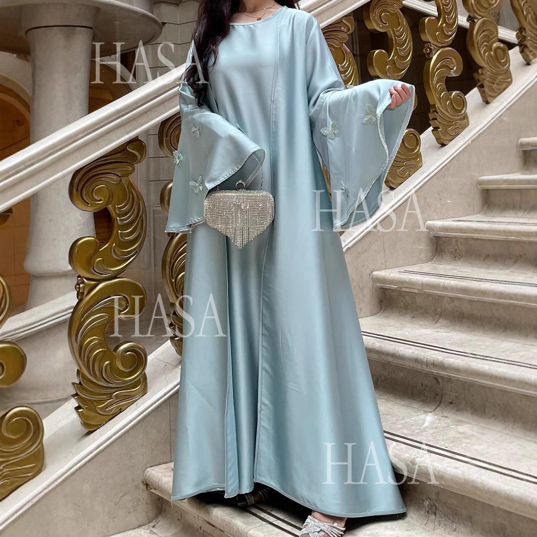 HA6480 Satin Butterfly Embroidered Dress Robe, Cardigan Two-piece Design
