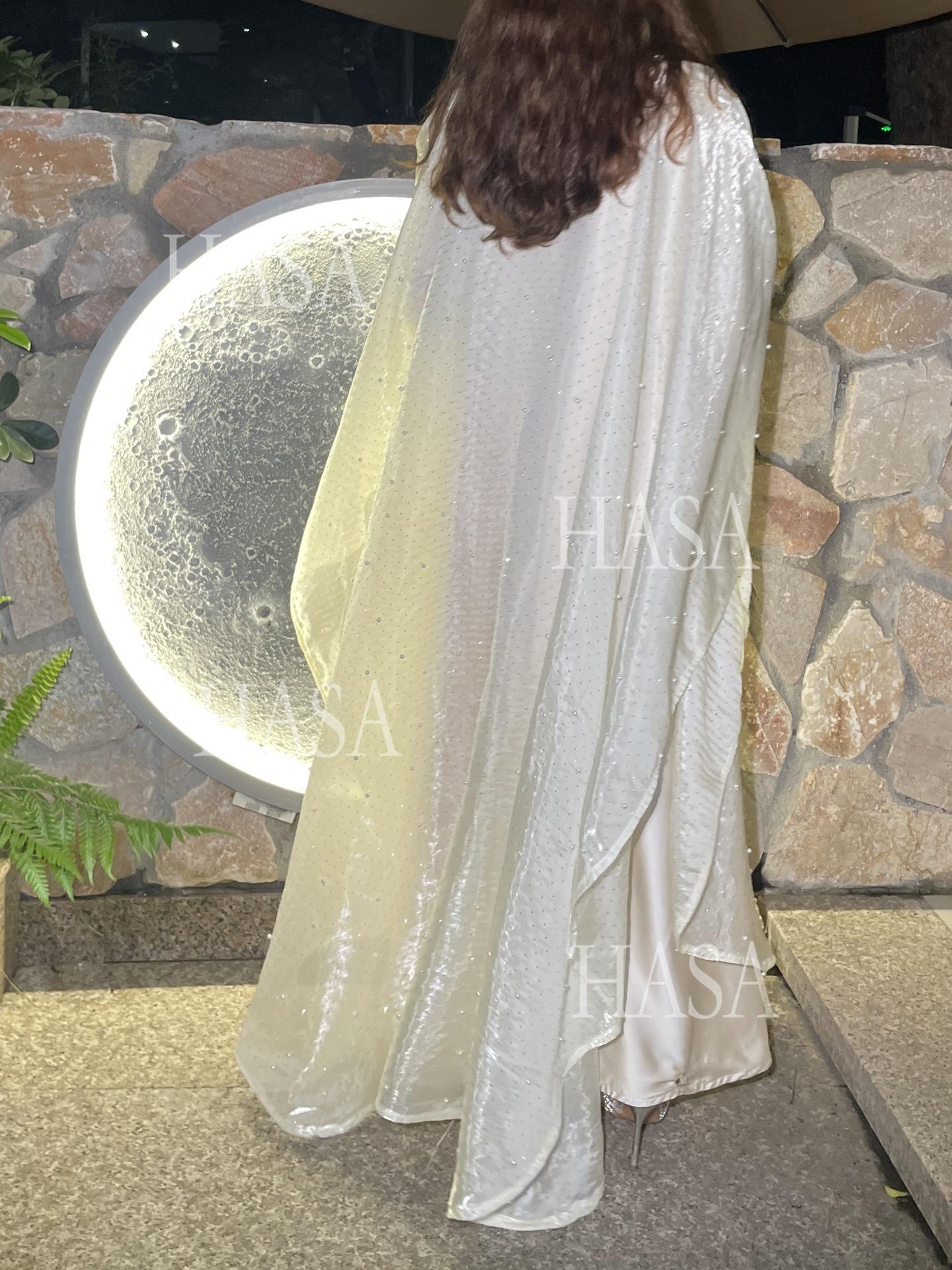 HA6540 Elegant Rhinestone Abaya Two-Piece Set with Outer Cape