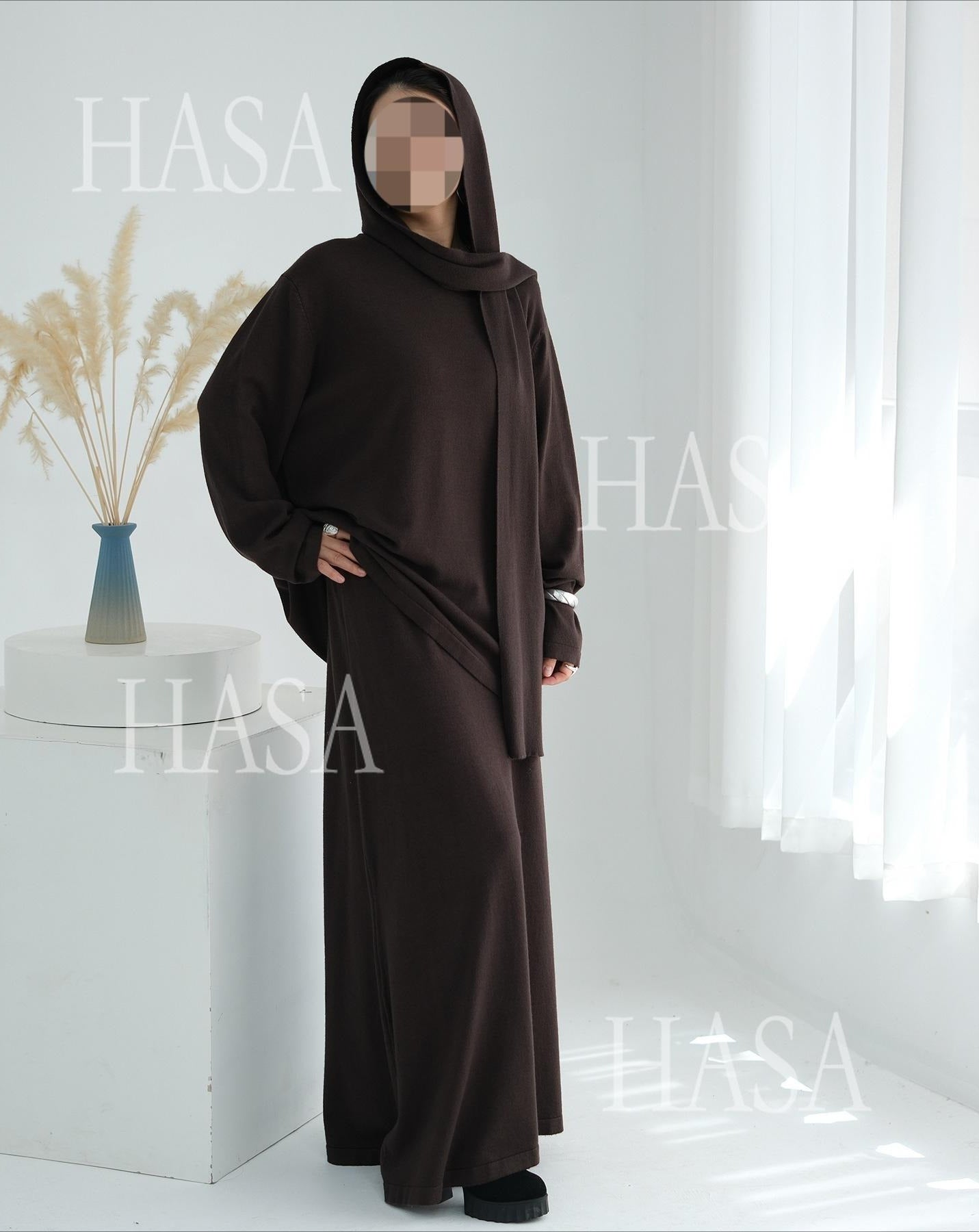 HA6609 Autumn and winter thickened knitted two-piece suit (excluding headscarf)