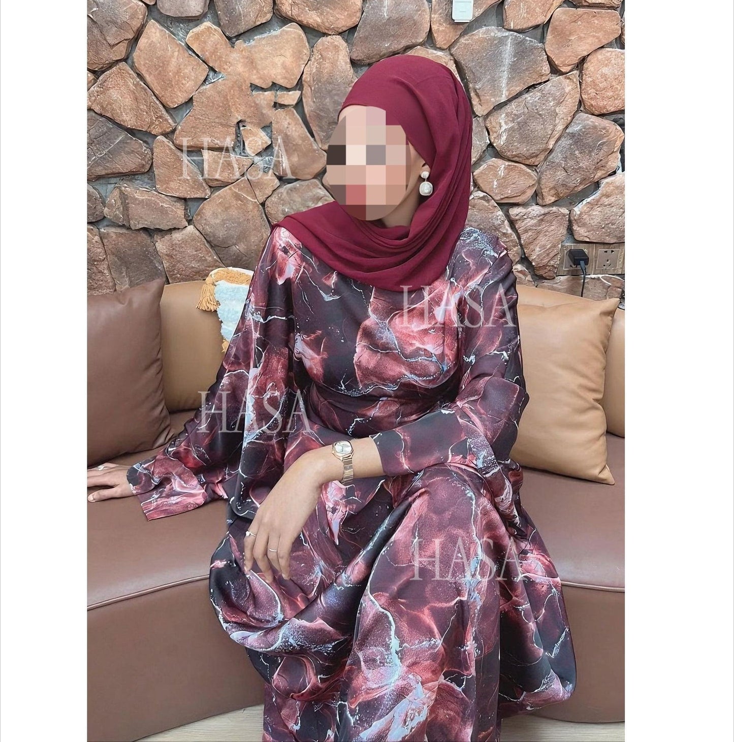 HA6621  Printed Long-sleeved Dress (with Optional Headscarf)