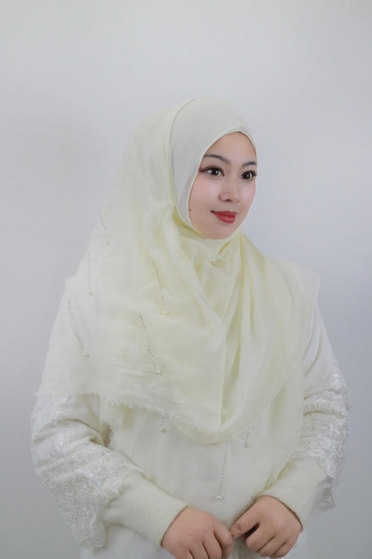 HAYA HA1106 Solid Color Scarf Long Beaded Shawl Headband