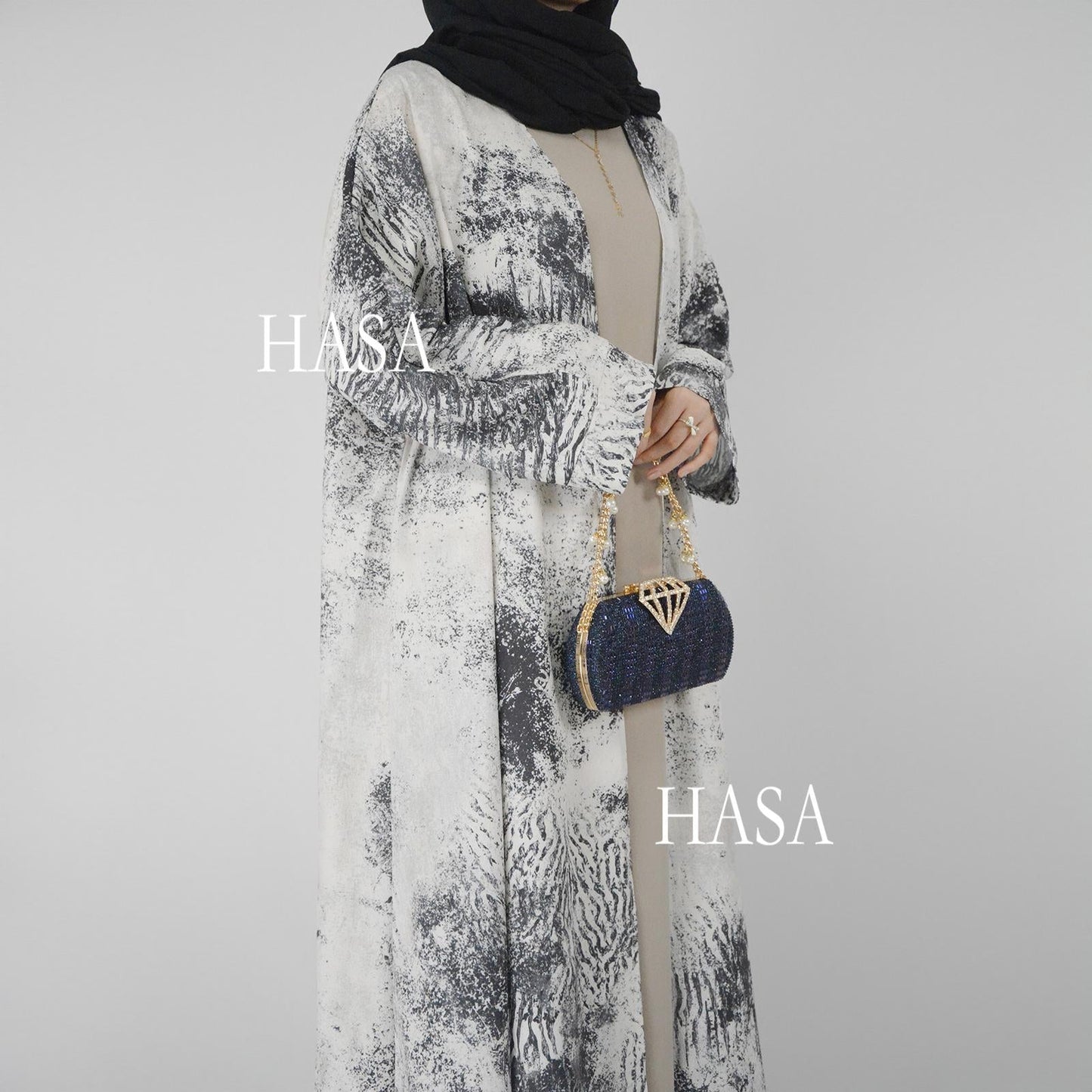 HA6322 Elegant Lightweight Printed Long Cardigan(Abaya Size 52-54)