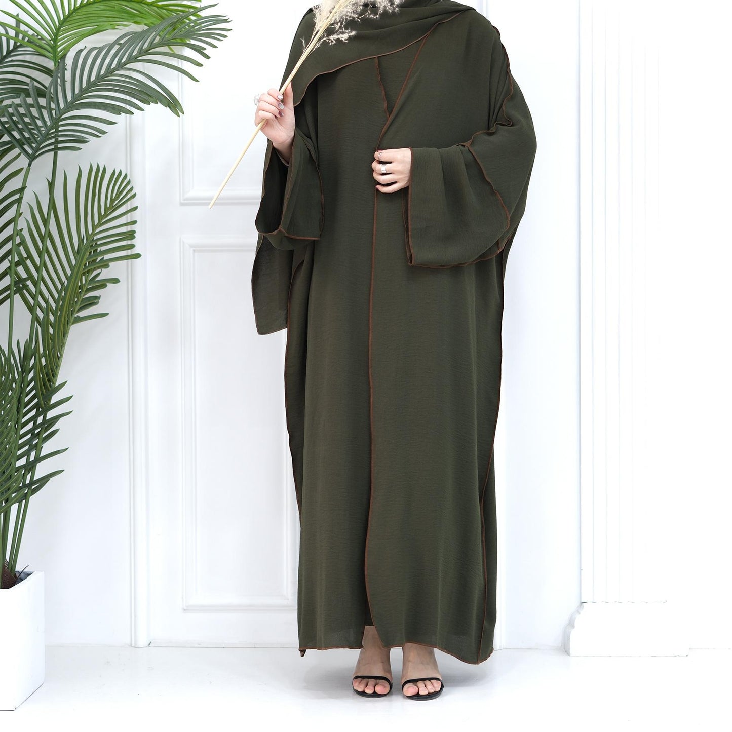 HAYA HA1095 3pcs Set Cardigan+without Sleeves Inner Dress+Hijab