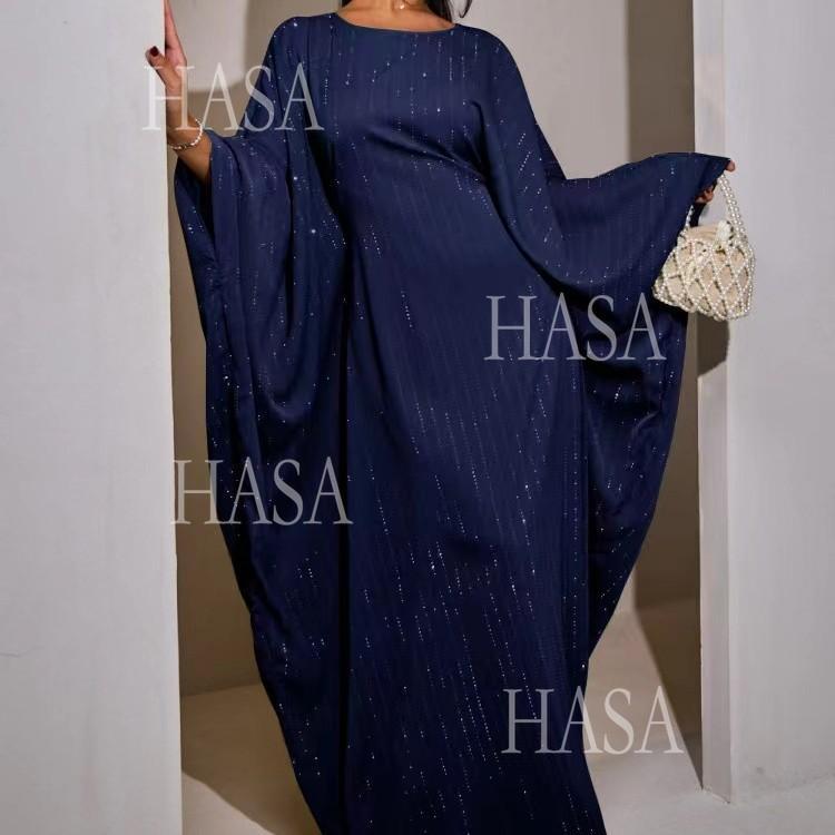 HA6483 Drape Rhinestone Gown with Simple Wide Sleeves