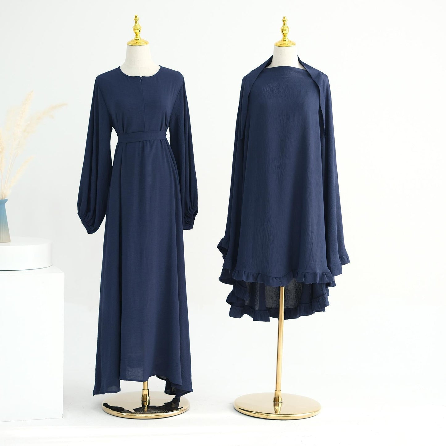 HAYA HA1176 2pcs Set Front Zipper and Pocket Abaya with Khimar