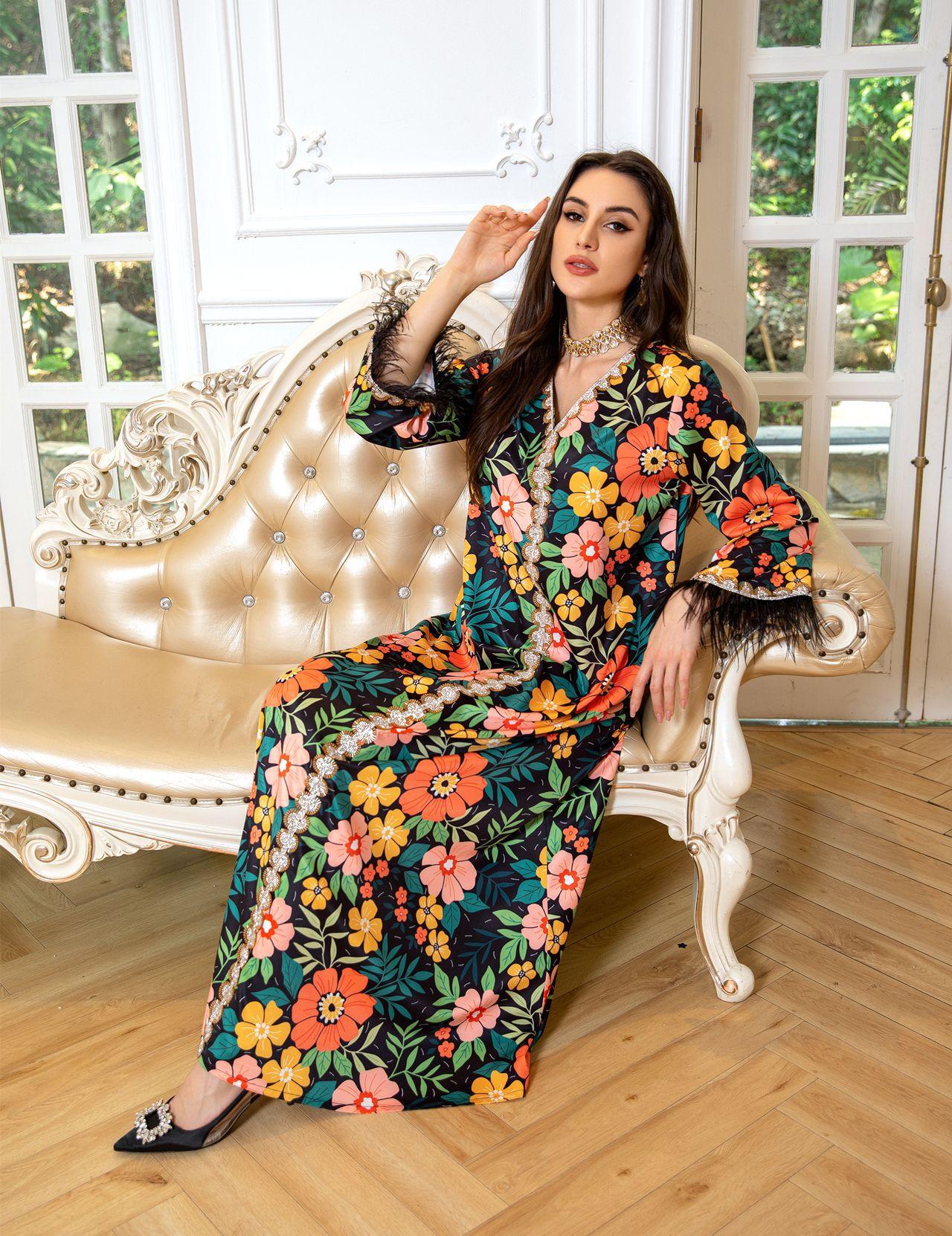 HAYA HAYA1078 Printed Diamond Camel Hair Dress