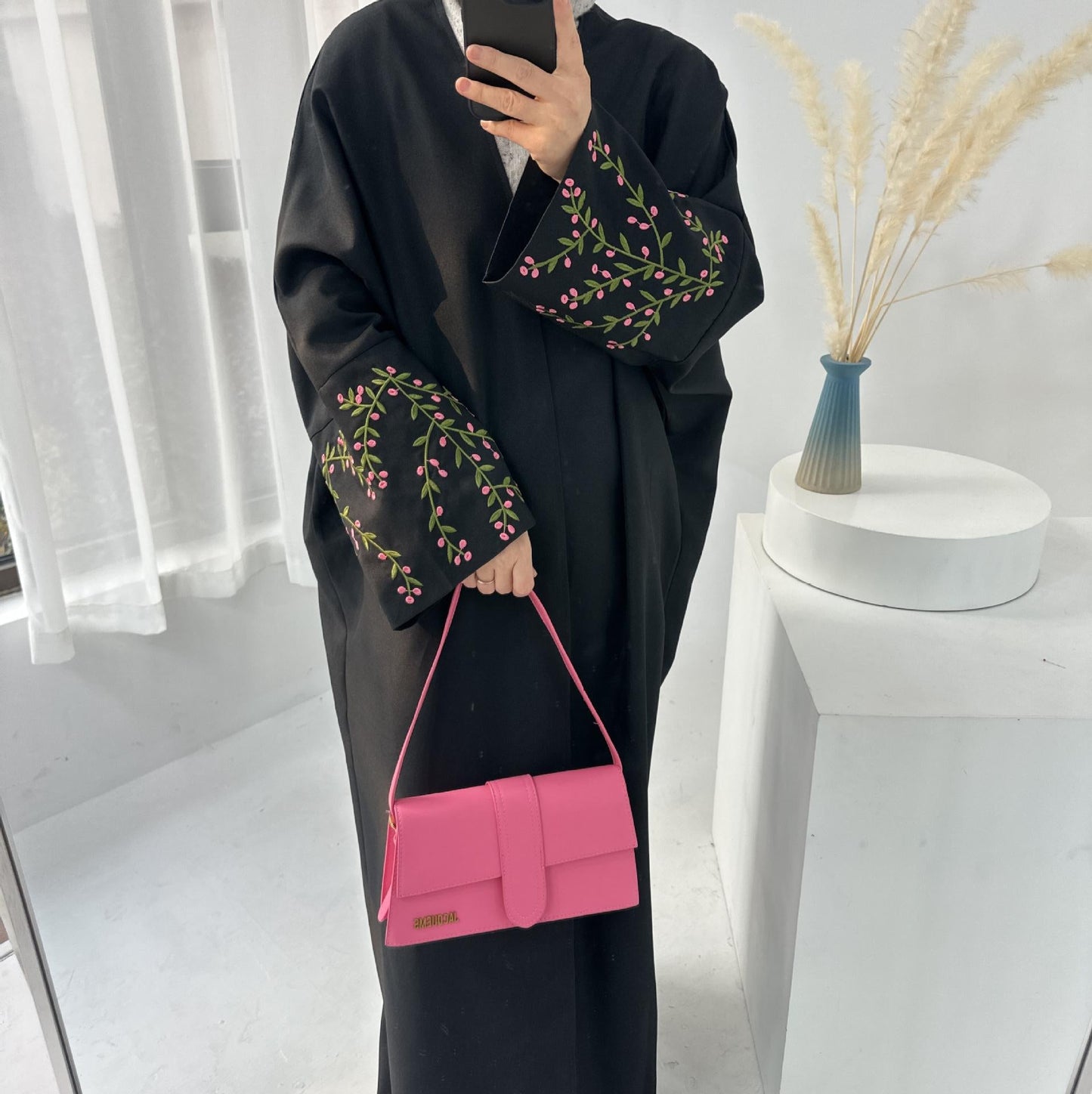 HAYA HAYA1046 Flower Embroidery Elegant Cardigan Robe